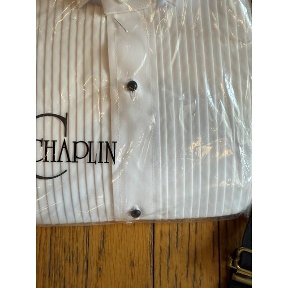 Chaplin Tuxedo Shirt Mens Large 32-33 White Pleated Front Black Cummerbund Set - Picture 3 of 5